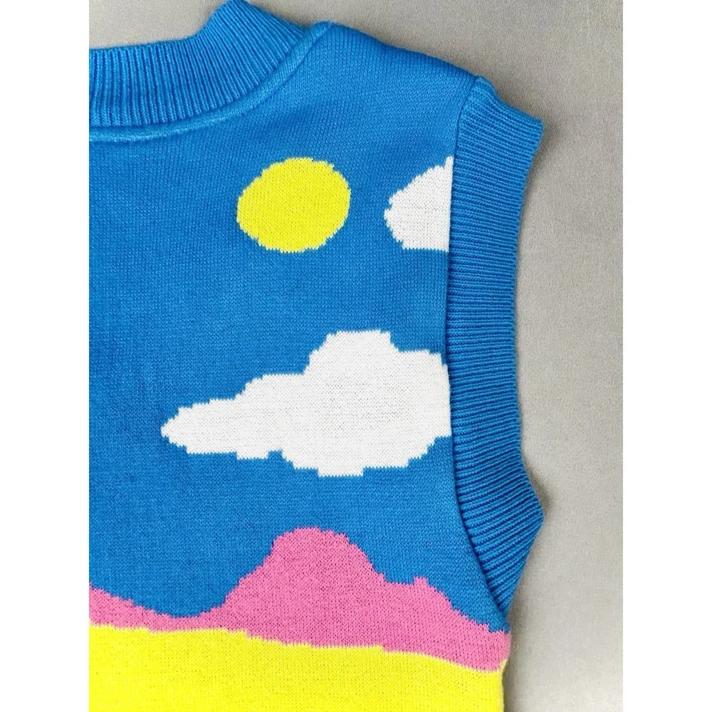 Collusion‎ Women's Size 6 Crop Sweater Vest Landscape